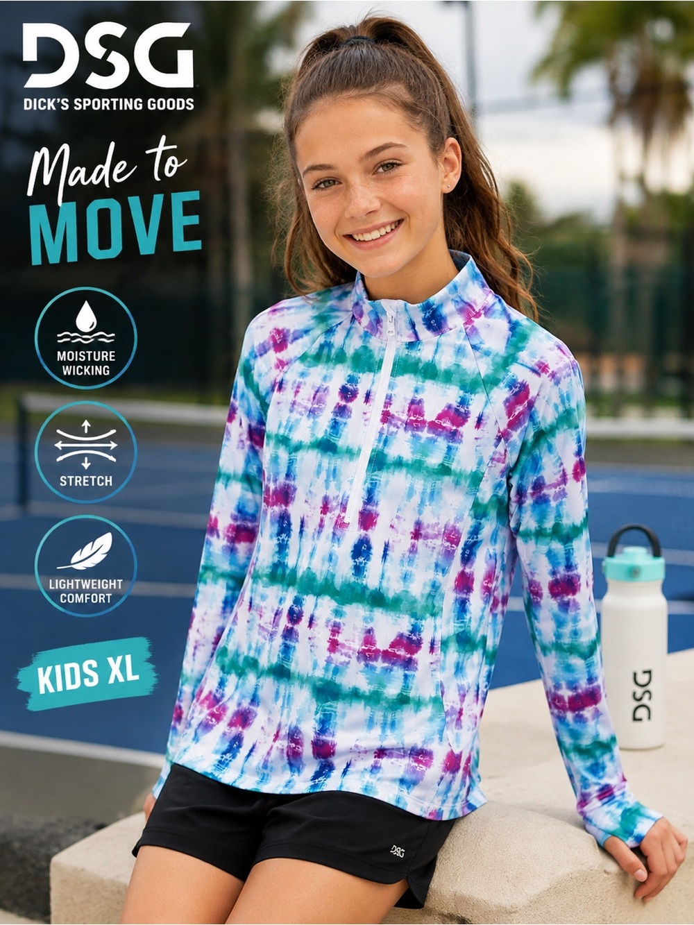 DSG by Dick’s Sporting Goods Kids XL Tie Dye Quarter Zip Performance Pullover